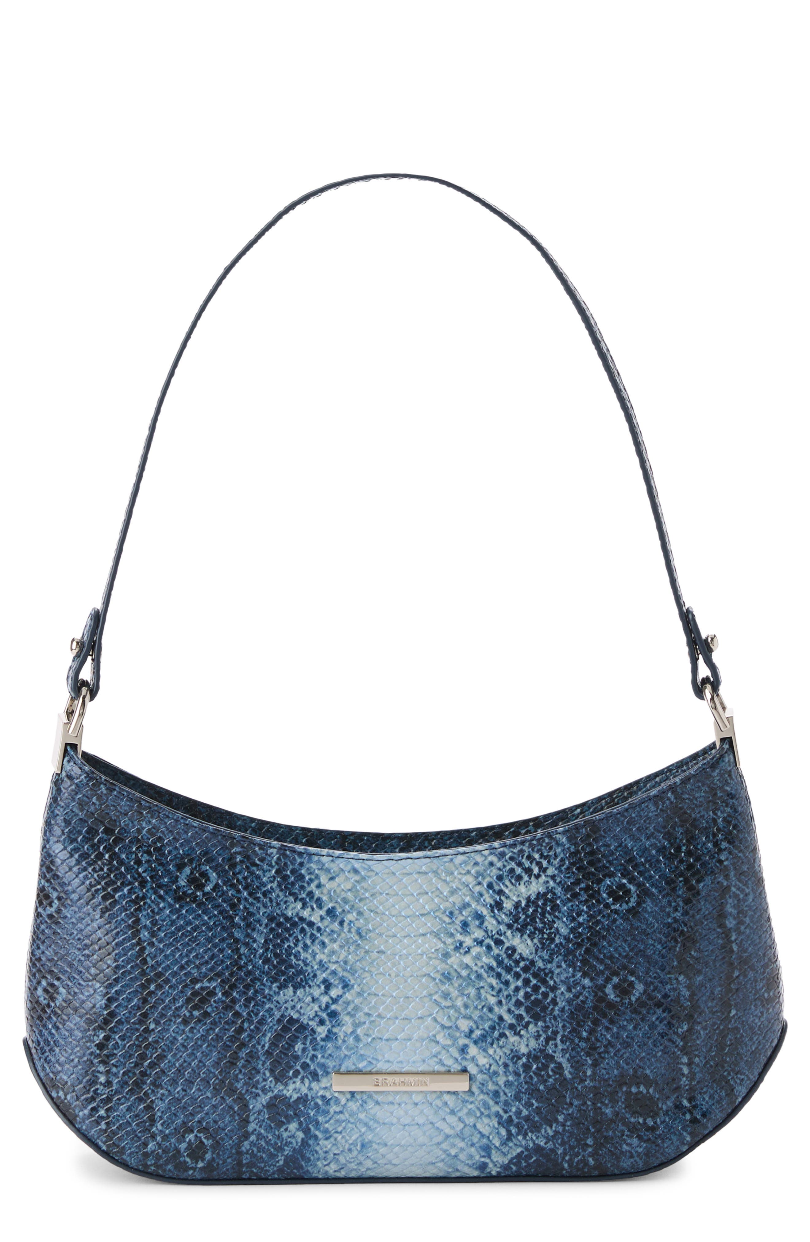 Lilibeth Croc Embossed Leather Shoulder Bag, Main, color, VINTAGE INDIGO