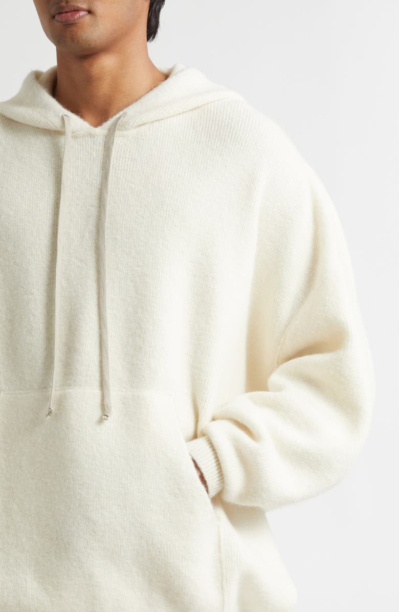 Rick Owens Hun Alpaca Blend Sweater Hoodie, Alternate, color, Milk