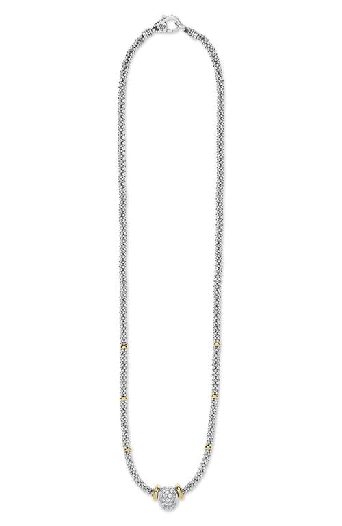 Lagos Signature Caviar Two-tone Oval Caviar Diamond Necklace In Metallic
