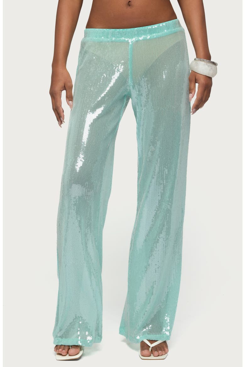 Avalee Sequin Low Rise Wide Leg Pants, Main, color, AQUA