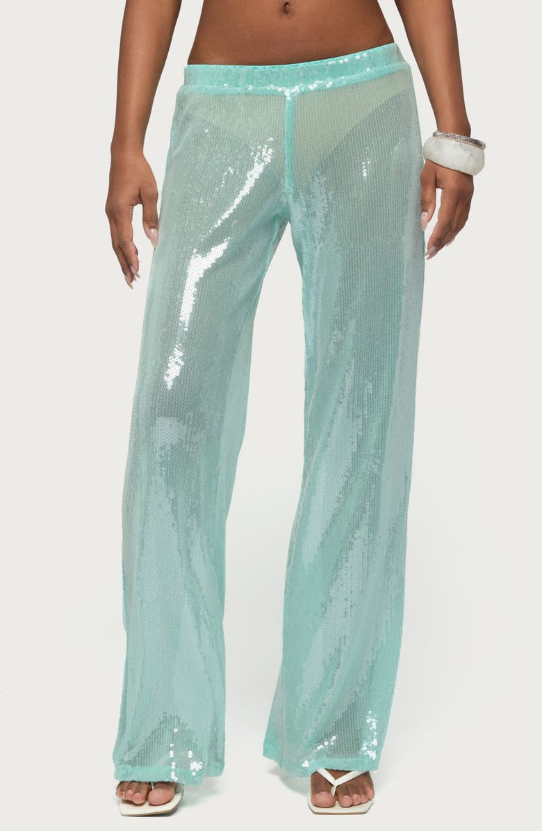 EDIKTED Avalee Sequin Low Rise Wide Leg Pants, Main, color, 
