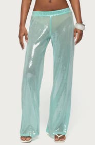 EDIKTED Avalee Sequin Low Rise Wide Leg Pants