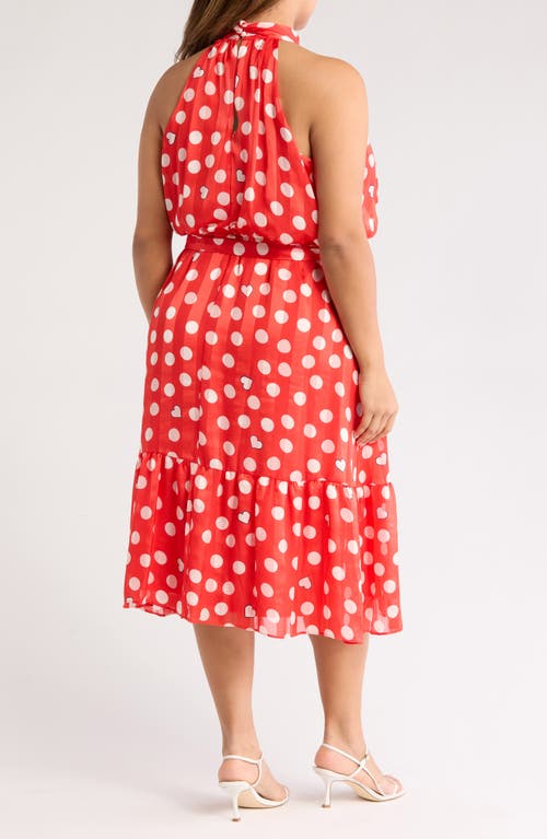 London Times Heart & Dot Print Sleeveless Fit & Flare Dress In Red