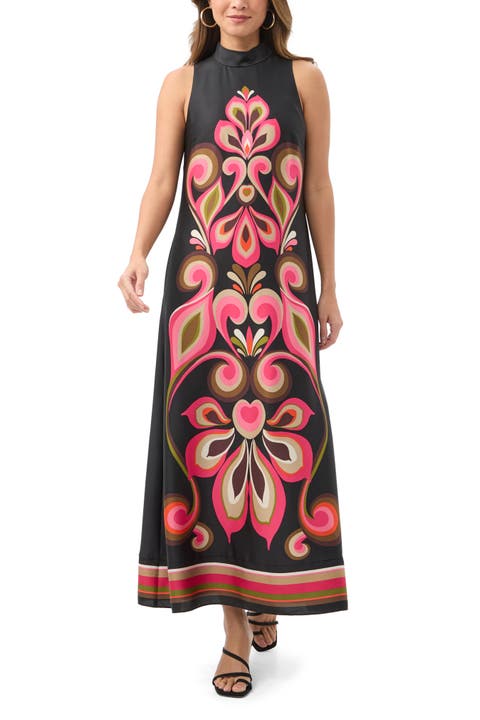 Loveage Printed Mock Neck Maxi Dress