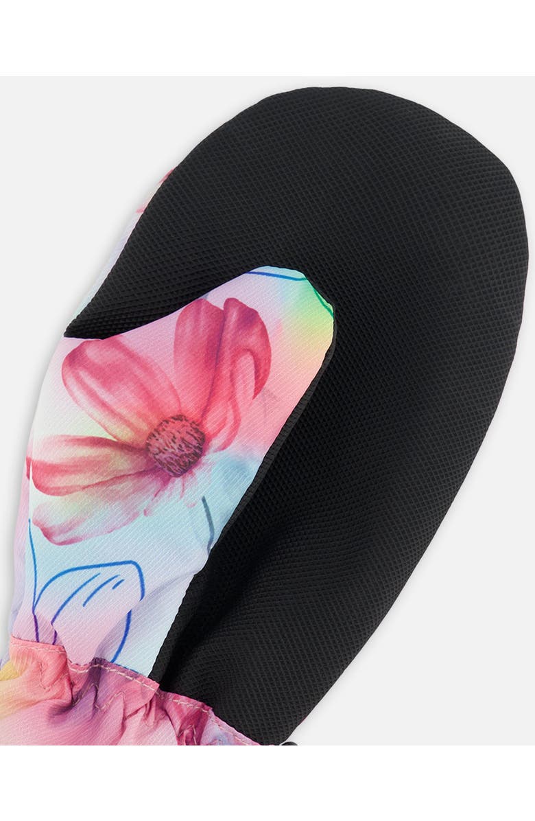 Deux par Deux Little Girl's Printed Mid-Season Mittens Flowers On Multicolored Background, Alternate, color, 