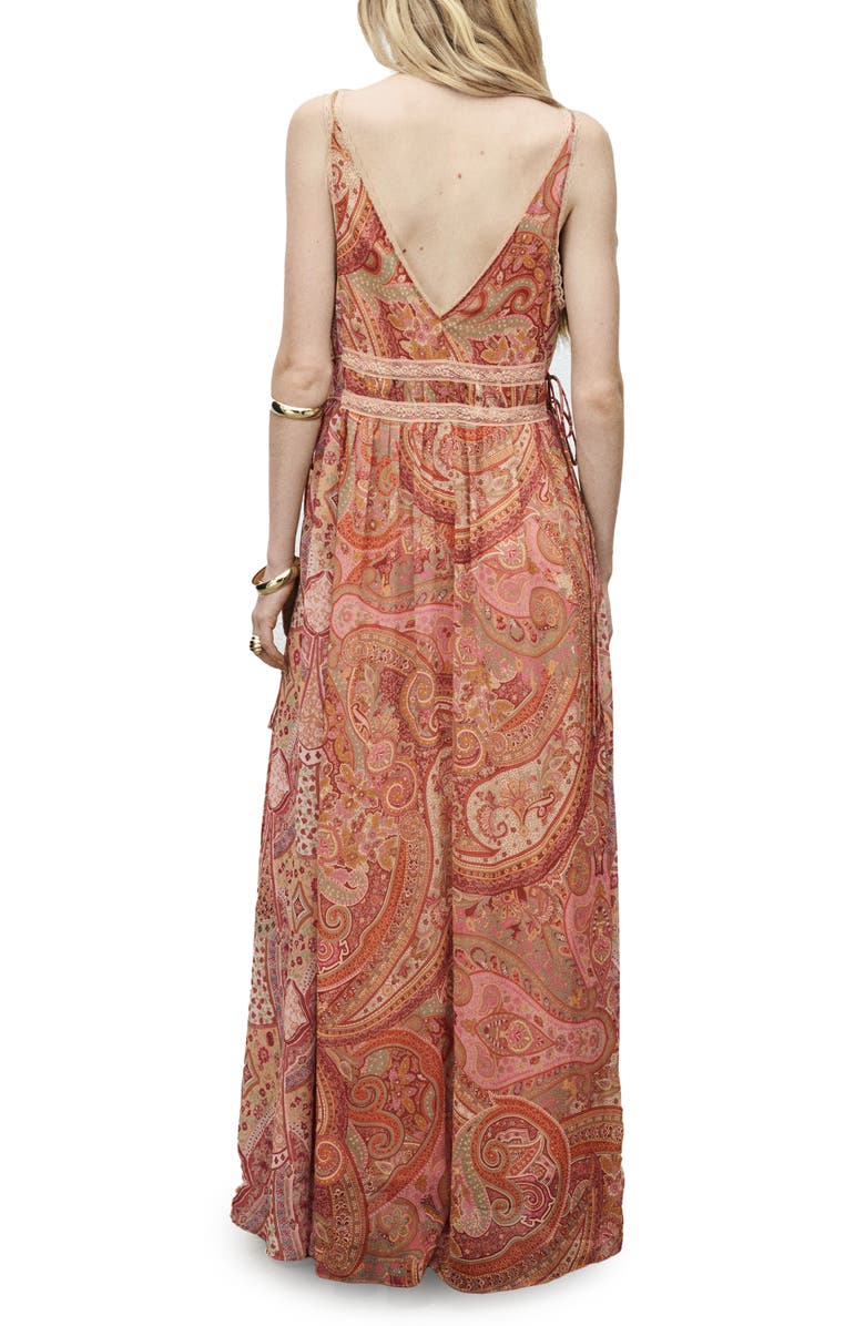 MANGO Paisley Lace Trim Maxi Slipdress, Alternate, color, Brown