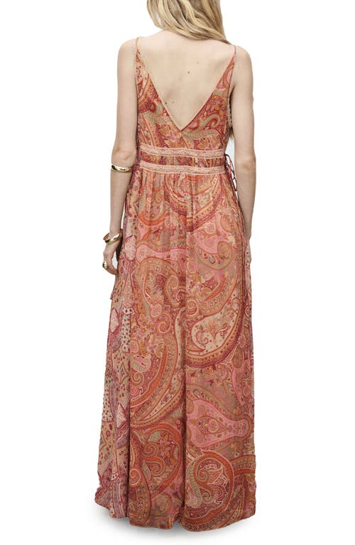 Mango Paisley Lace Trim Maxi Slipdress In Multi