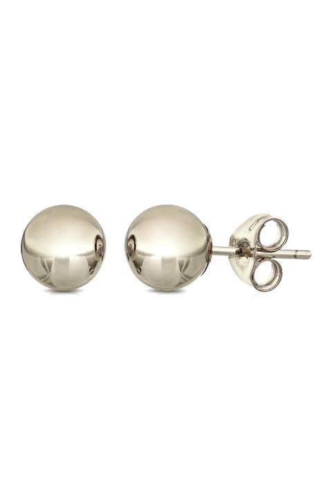 14K White Gold Ball Stud Earrings