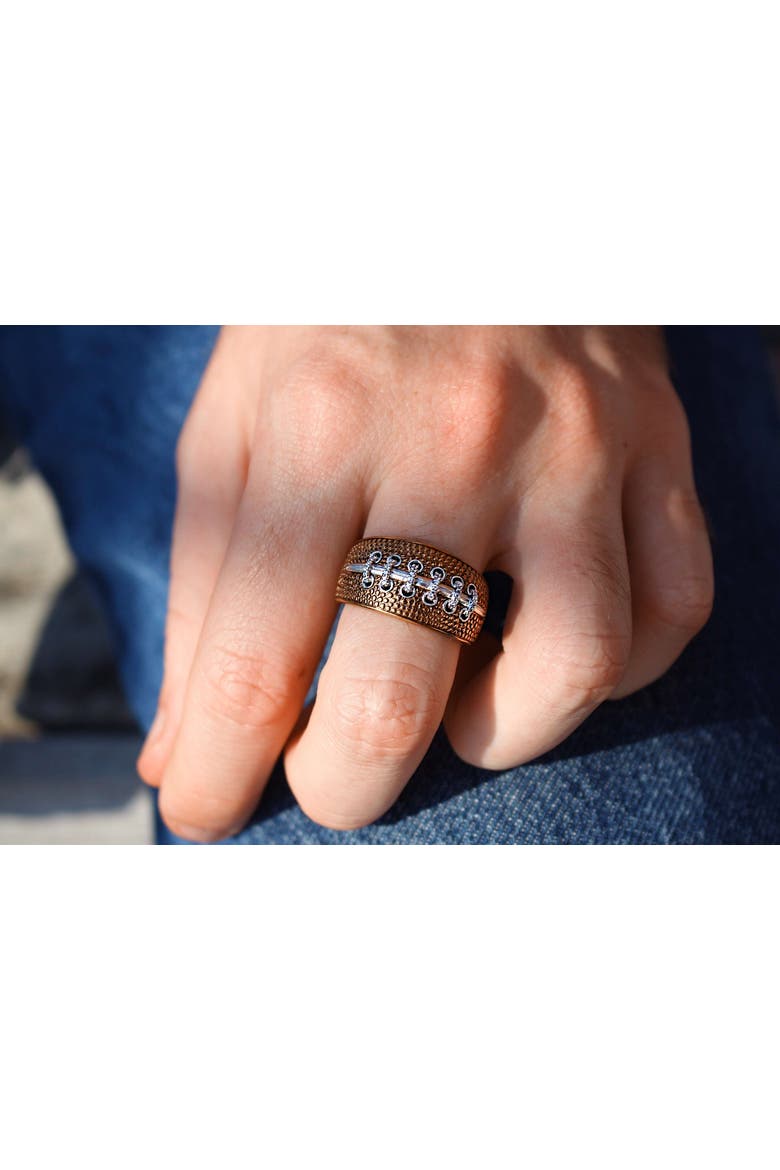 Hustle American Football Diamond Band Men Ring, Alternate, color, Brown