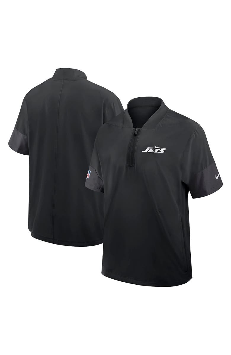 Nike Men's Nike Black New York Jets Sideline Short Sleeve Quarter-Zip Performance Coach Jacket, Alternate, color, Black