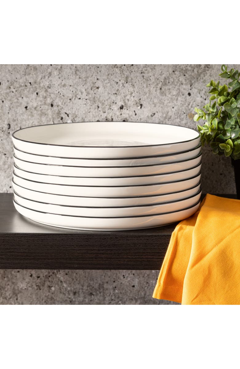 Gibson Home Oslo 8 Piece Porcelain Dinner Plate Set, Alternate, color, White With Black Rim