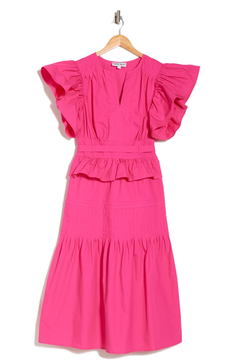 WISHLIST Tiered Ruffle Midi Dress, Alternate, color, Fuschia