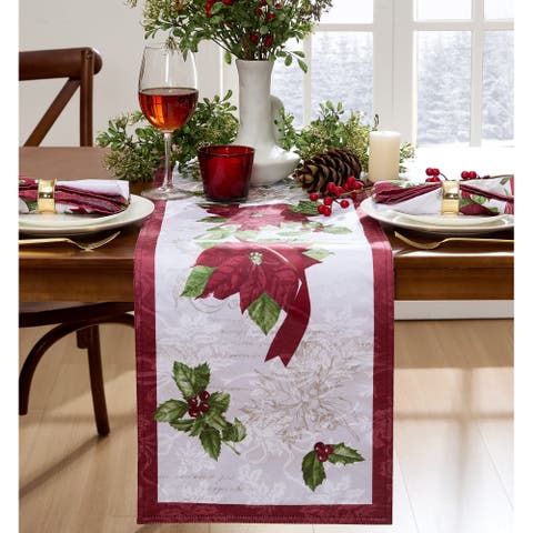 Clarette Poinsettia Holiday Fabric Table Runner Rose - 14"W x 70"L