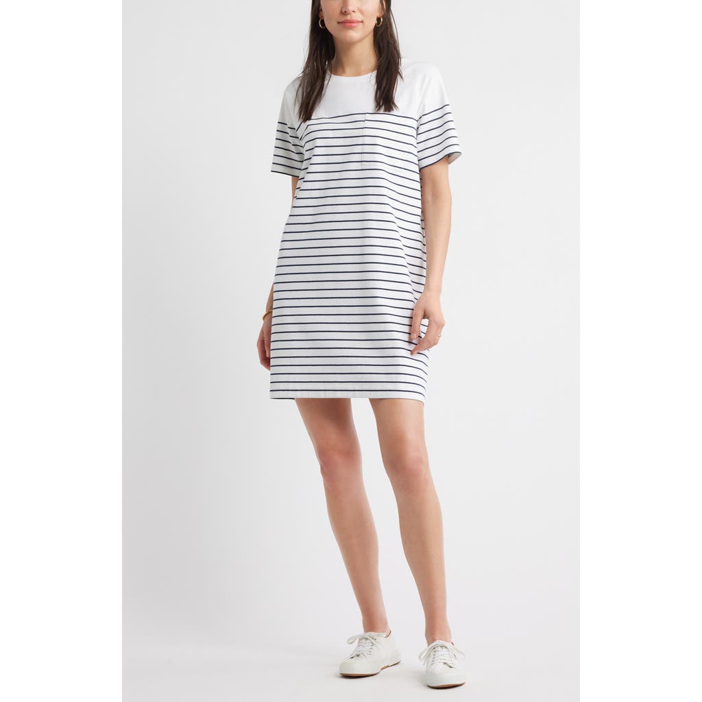 Shop Caslonr Caslon(r) Patch Pocket Stripe T-shirt Dress In White- Navy Blazer Lucy