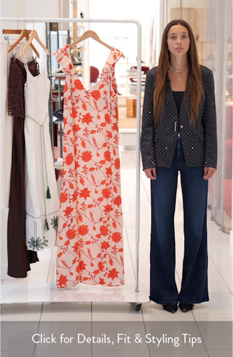 Enala Floral Ruffle Sleeve Satin Maxi Dress, sales video thumbnail