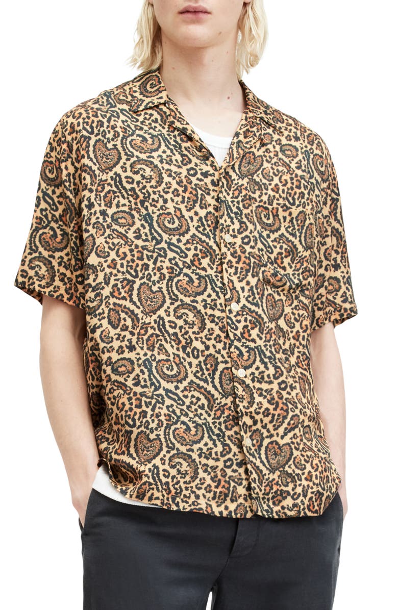 AllSaints Leopard Paisley Camp Shirt, Main, color,