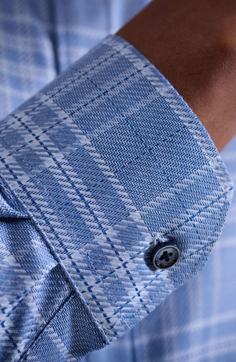 Bugatchi Karl Shaped Fit Plaid Cotton Button-Up Shirt, Alternate, color, Cobalt