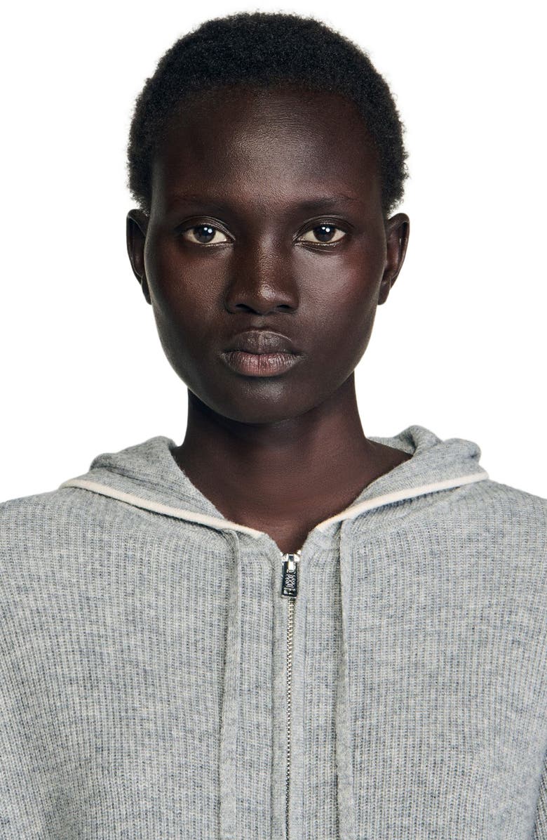 SANDRO Hooded cardigan, Alternate, color, Grey