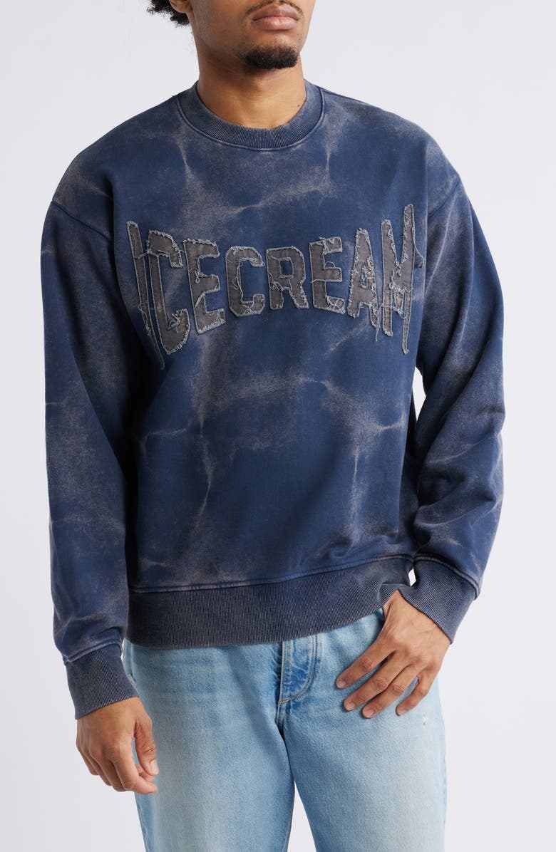 ICECREAM Fast Oversize Crewneck Sweatshirt, Main, color, Navy Blazer
