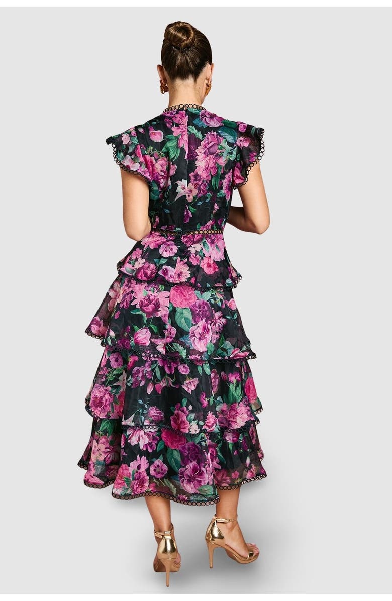 Coast Lace Trim Tiered Organza Midi Dress, Alternate, color, Navy