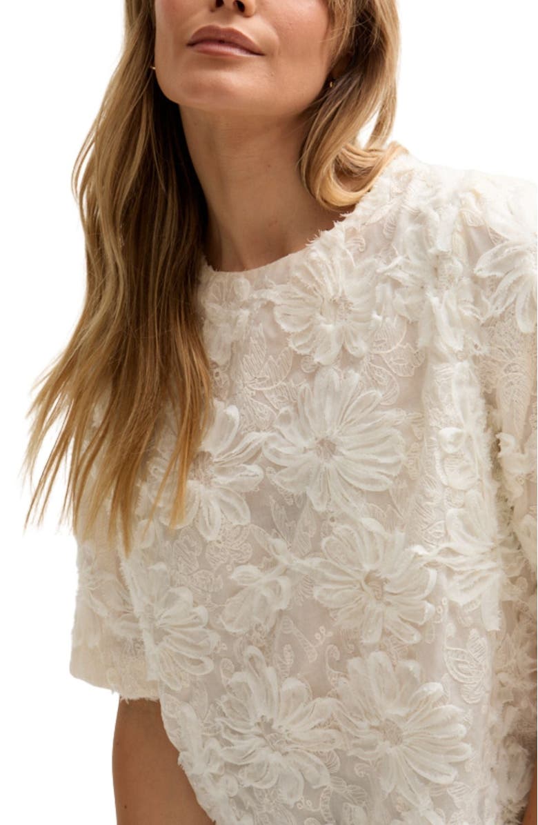 LILY AND LIONEL Lotus Ribbon Work Scallop Hem Top, Alternate, color, Natural