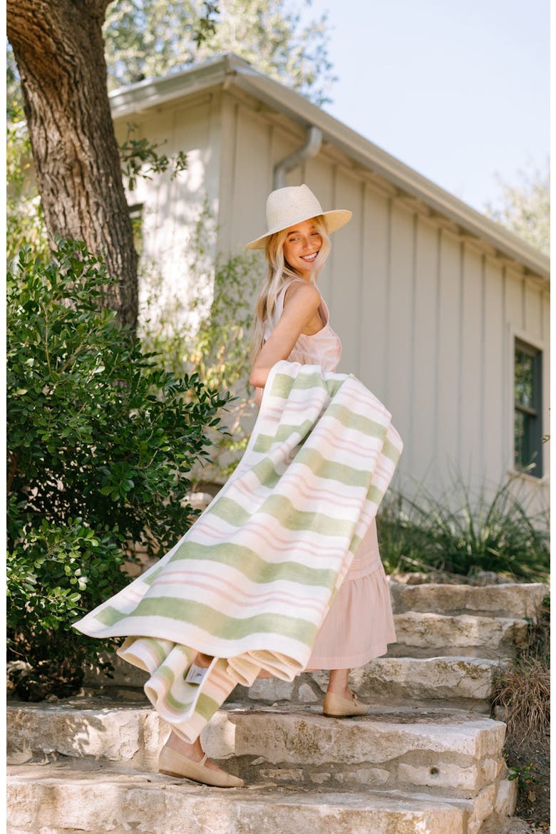 Watercolor Stripe Throw Blanket, Alternate, color, GREEN