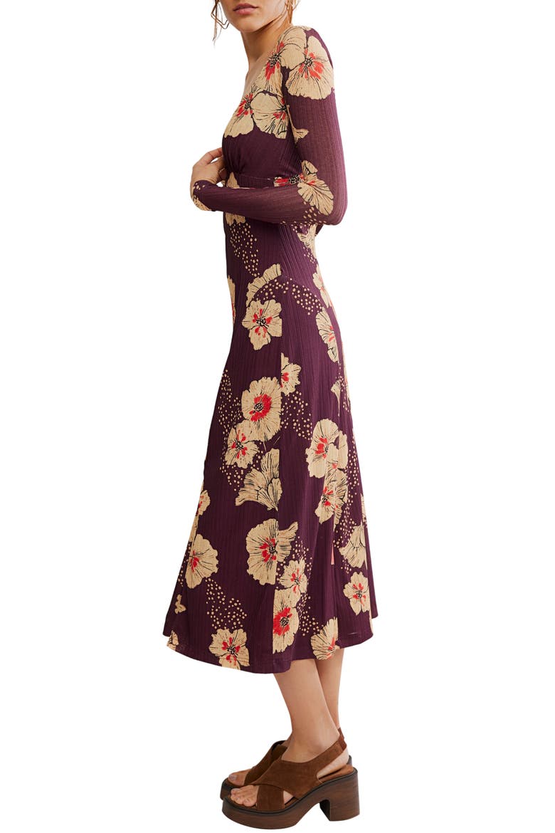 Calla Floral Long Sleeve Knit Midi Dress, Alternate, color, PLUM COMBO