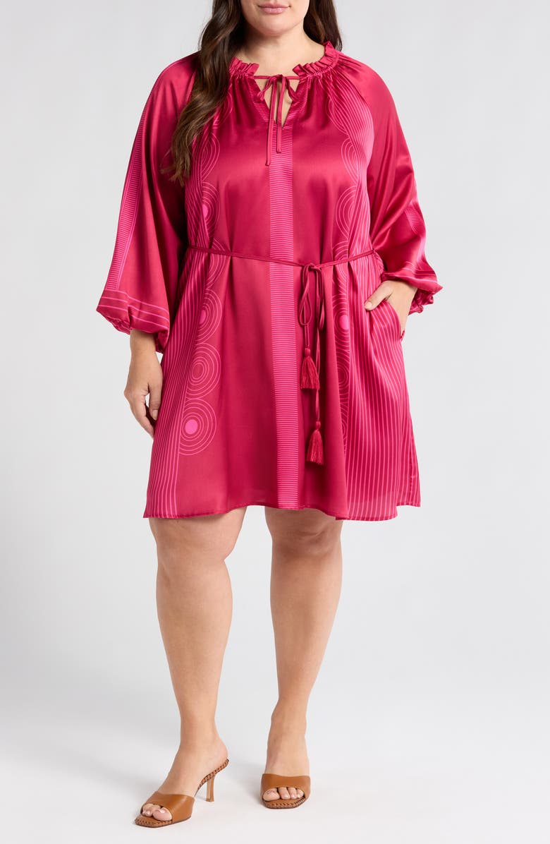 CIEBON Ritz Tie Waist Long Sleeve Satin Dress, Main, color, Magenta
