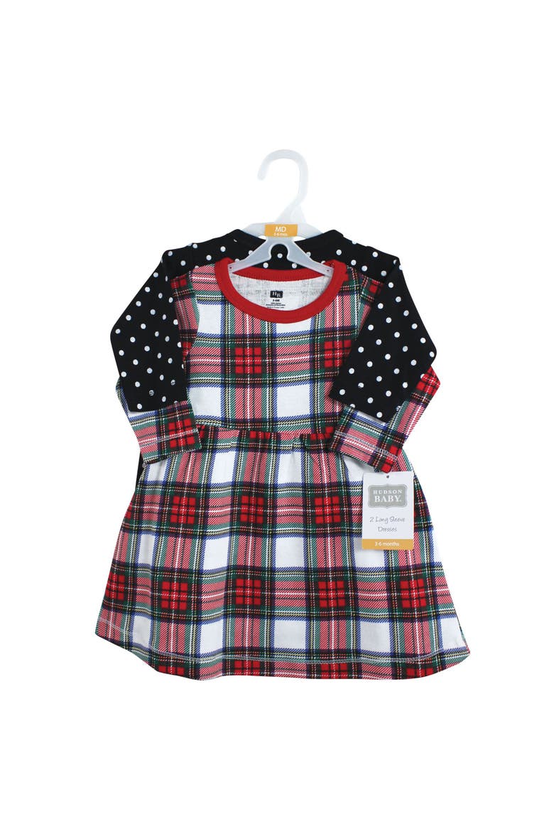 Two-Piece Set of Long-Sleeve Dresses, Alternate, color, Black White Tartan