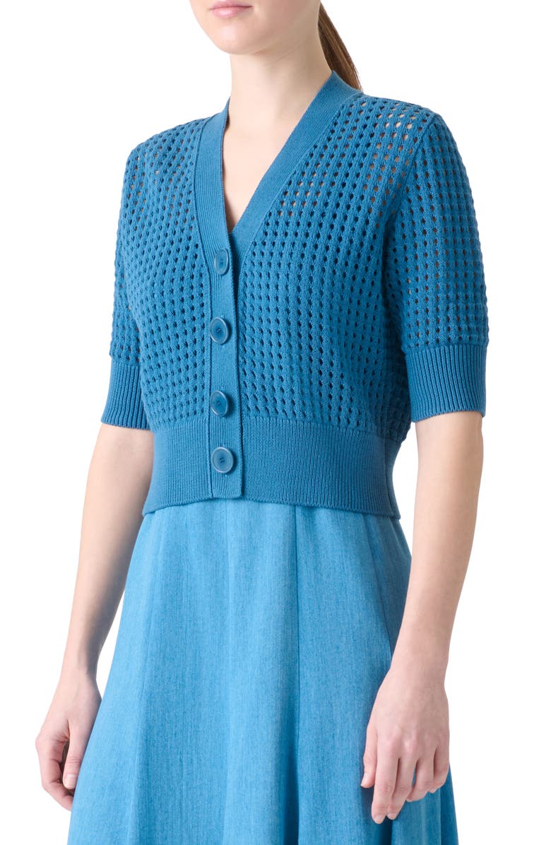 Akris punto Chunky Mesh Cardigan, Alternate, color, Medium Blue