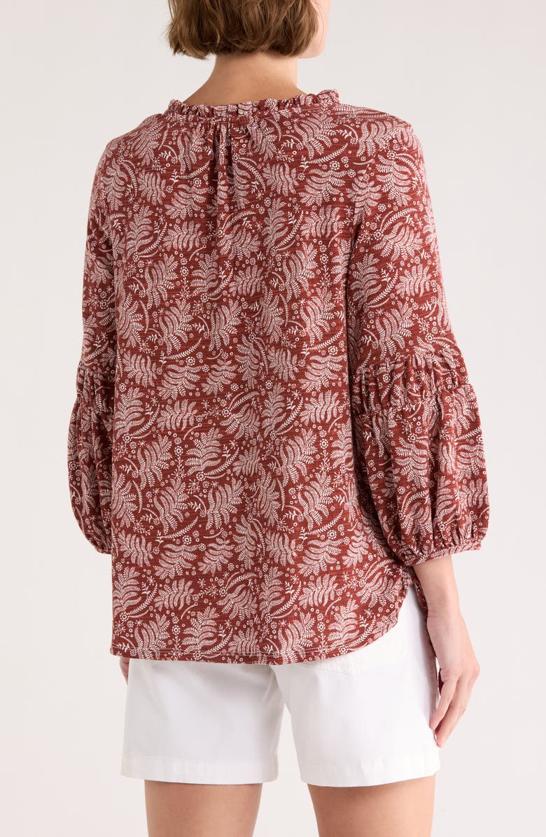 Bobeau Split Neck Balloon Sleeve Top, Alternate, color, Burnt Henna Fern