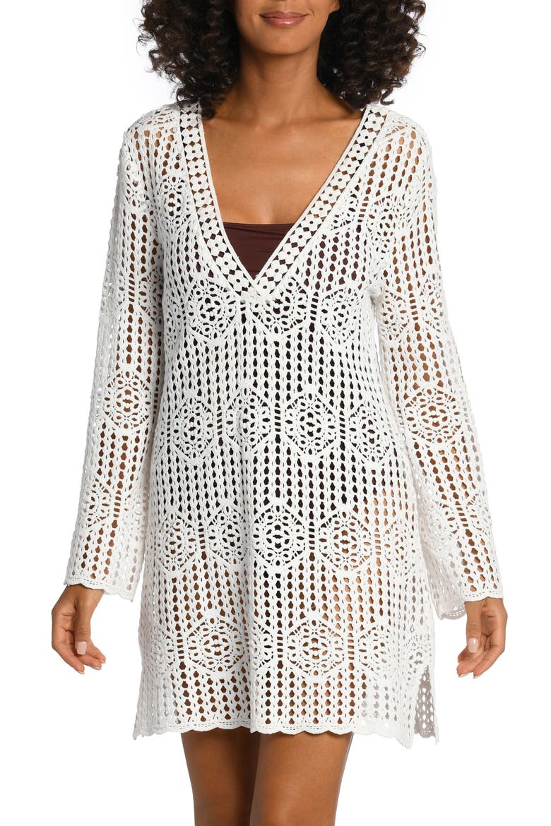 Waverly Long Sleeve Cotton Cover-Up Dress, Main, color, IVORY
