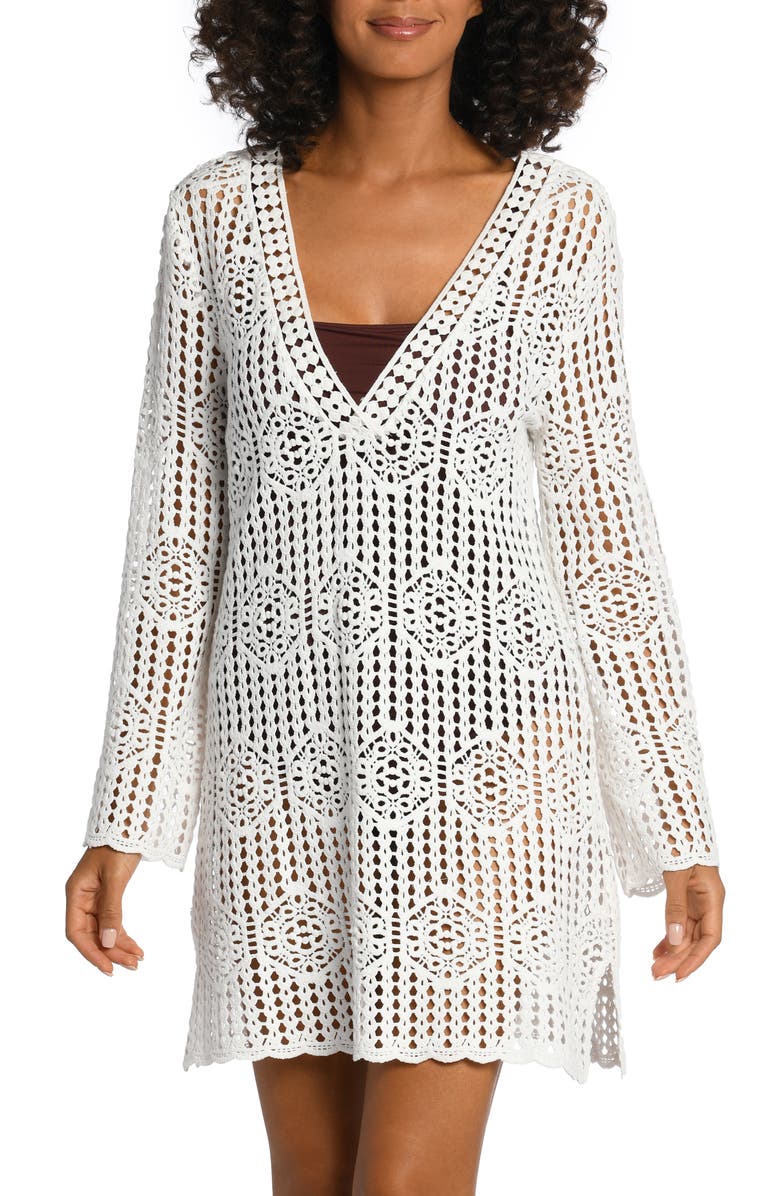 La Blanca Waverly Long Sleeve Cotton Cover-Up Dress, Main, color, Ivory