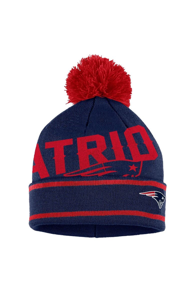 Women's WEAR by Erin Andrews  Navy New England Patriots Double Jacquard Cuffed Knit Hat with Pom and Gloves Set, Alternate, color, Navy