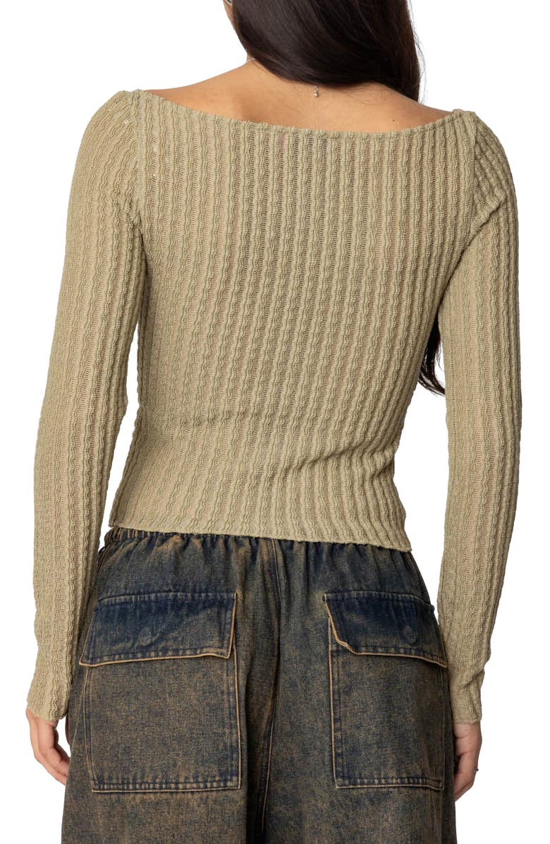 EDIKTED Textured Long Sleeve Boat Neck Top, Alternate, color, Olive