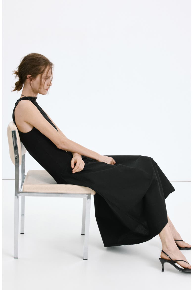 Mixed Media Stretch Cotton Midi Dress, Alternate, color, BLACK