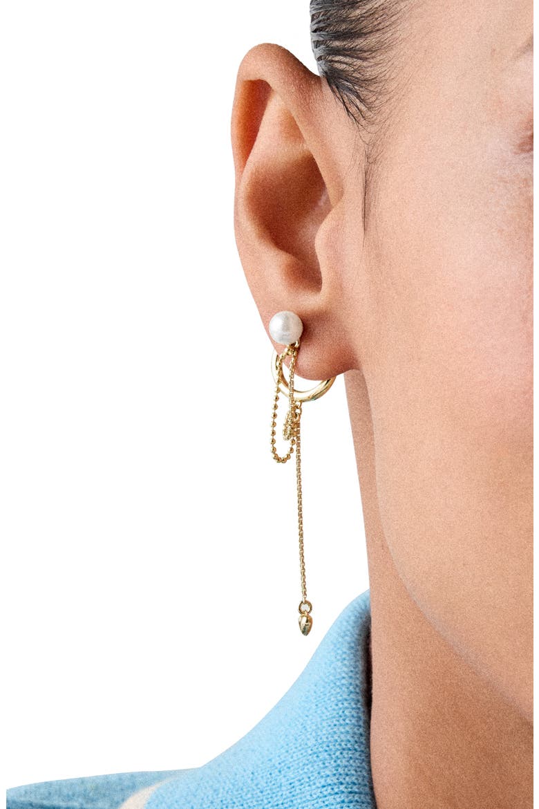 chain reaction faux pearl linear drop earrings, Alternate, color, CREAM.