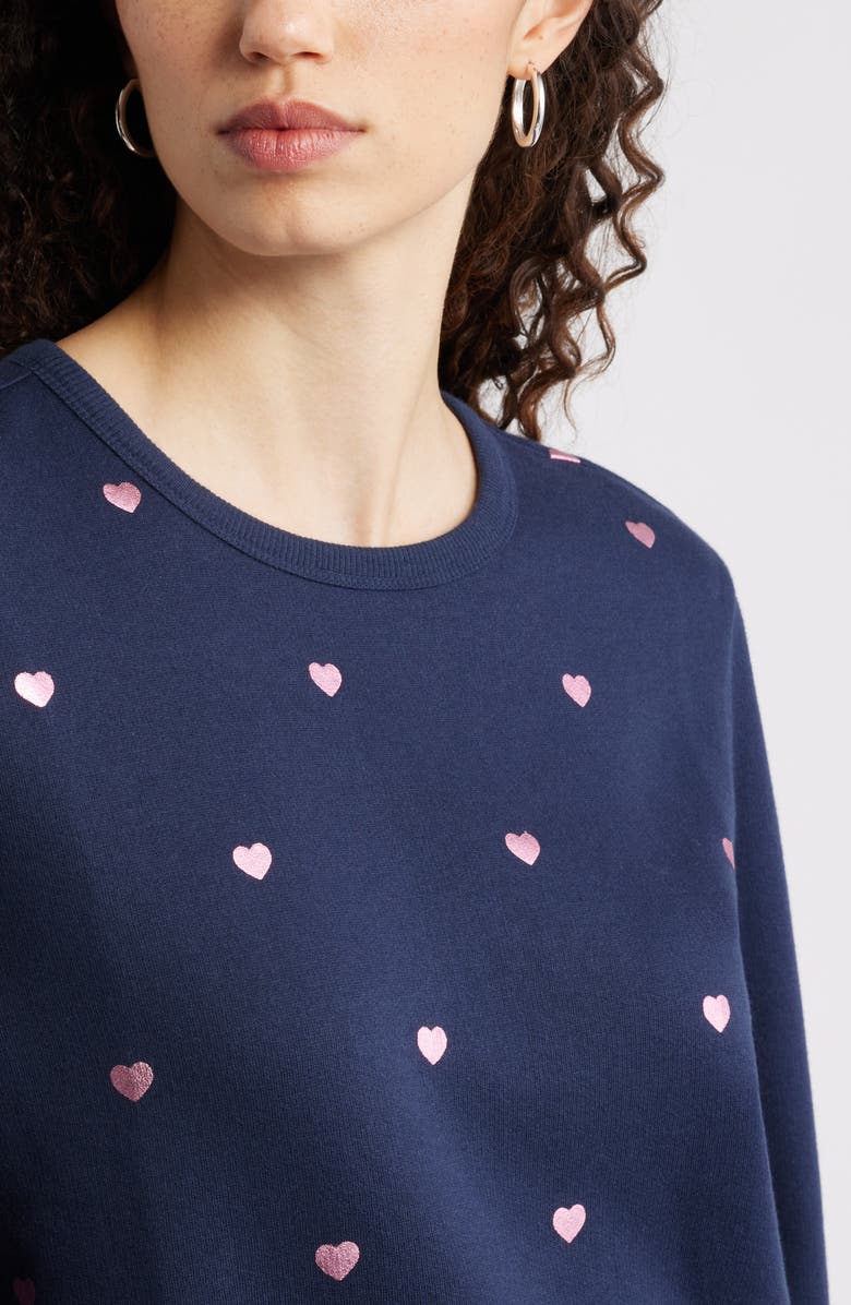 Caslon<sup>®</sup> Foil Heart Print Sweatshirt, Alternate, color, Navy Still Foil Mini Heart