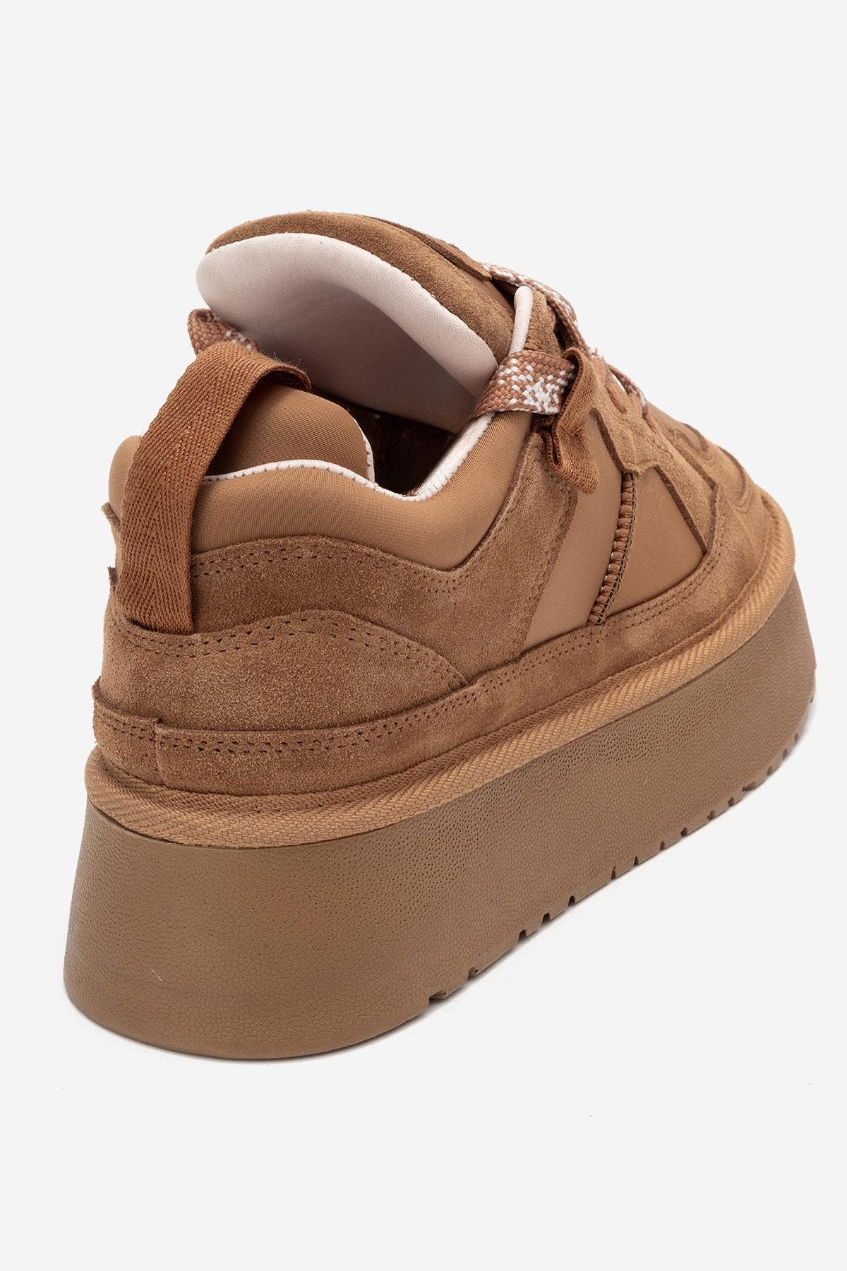 Riven Leather Platform Sneaker, Alternate, color, Cognac Suede