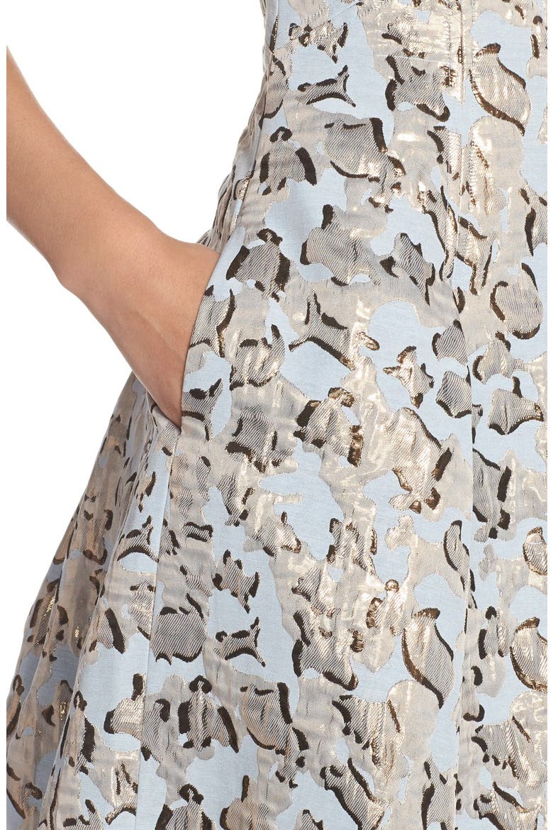 Metallic Jacquard Fit & Flare Dress, Alternate, color, PRINT