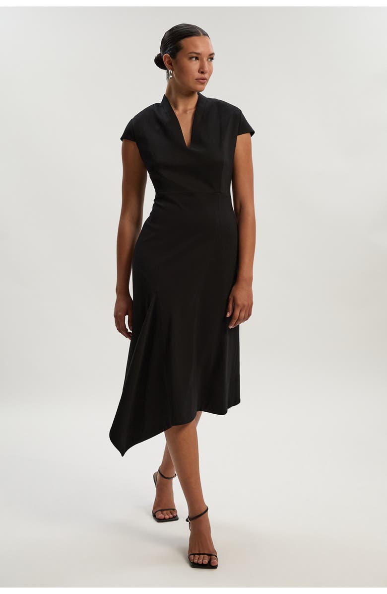 Karen Millen Ponte V-Neck Midi Dress, Main, color, Black