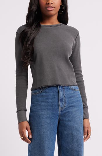 Waffle Knit Long Sleeve Crop Top Nordstrom