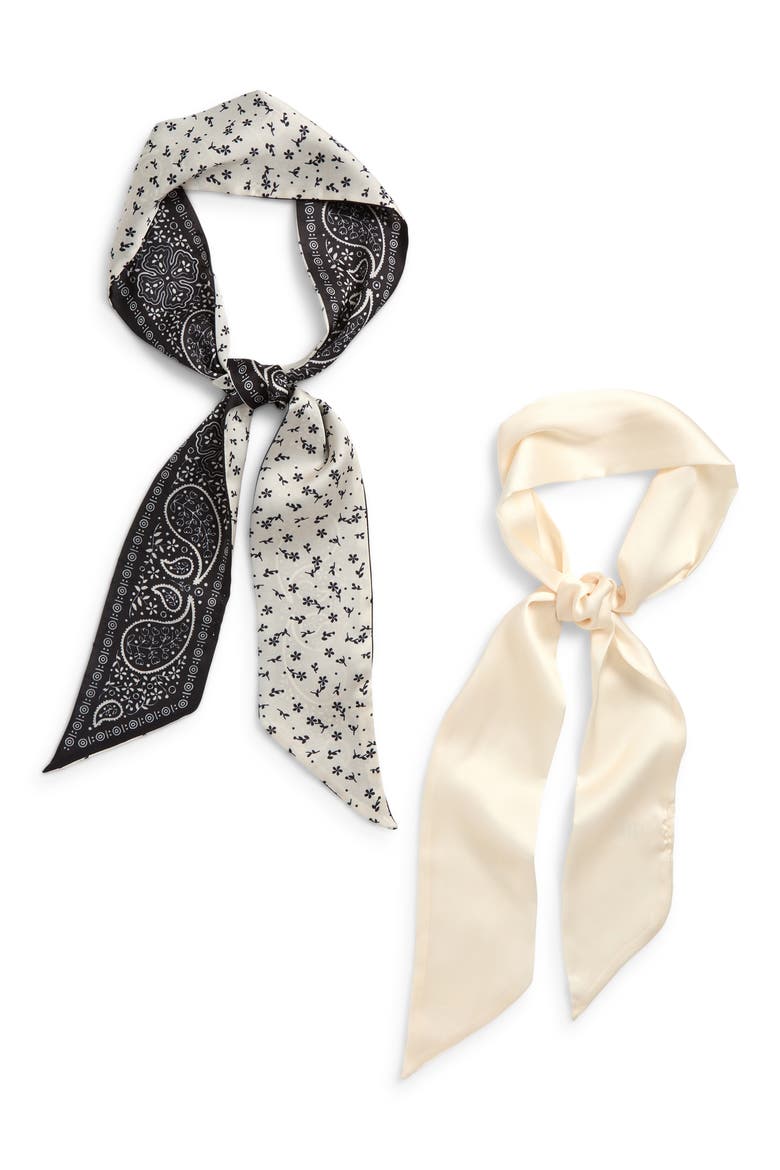 Assorted 2-Pack Satin Skinny Scarves, Alternate, color, BLACK BANDANA