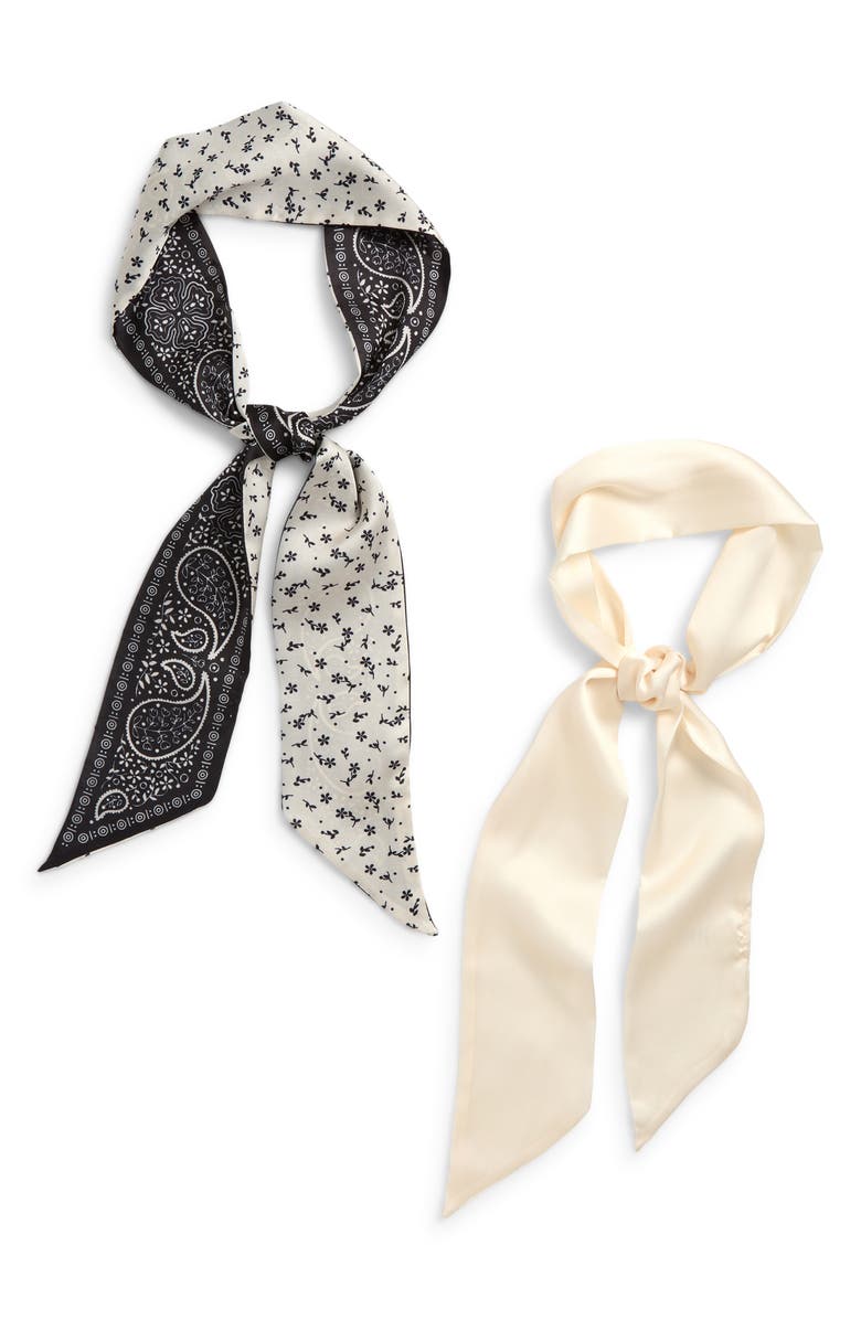 Treasure & Bond Assorted 2-Pack Satin Skinny Scarves, Main, color, Black Bandana