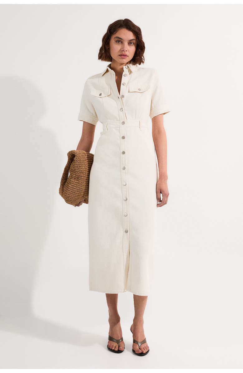 Karen Millen Denim Midi Shirt Dress, Main, color, Cream
