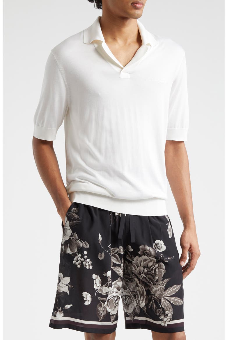Logo Silk Polo Sweater, Main, color, W0800 BIANCO OTTICO