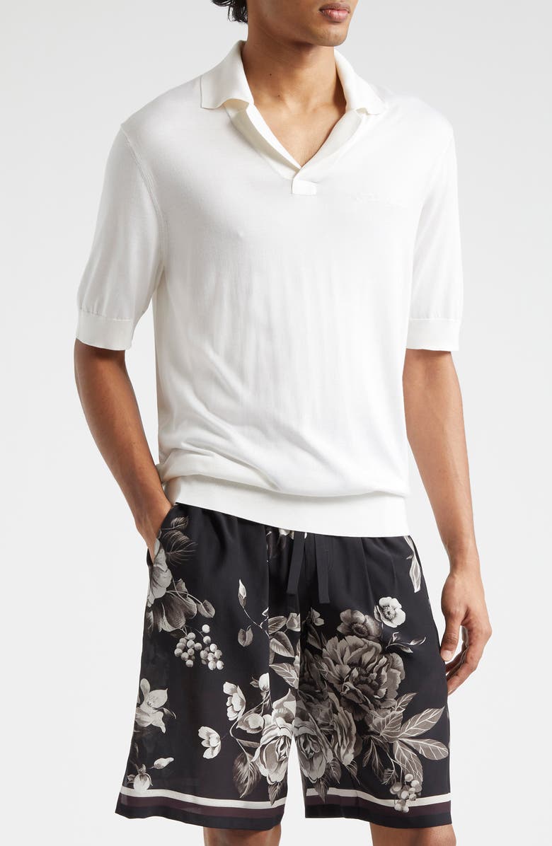 Dolce&Gabbana Logo Silk Polo Sweater, Main, color, W0800 Bianco Ottico