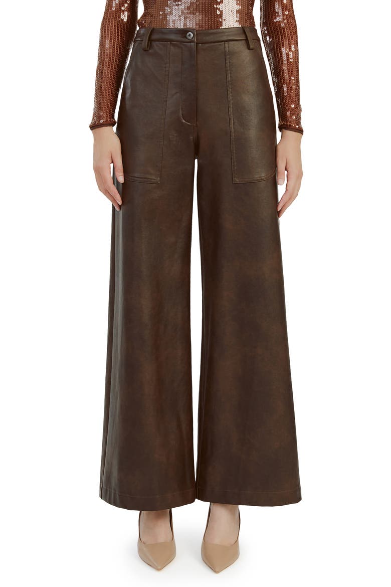 Faux Leather Wide Leg Pants, Main, color, DARK CHOCO