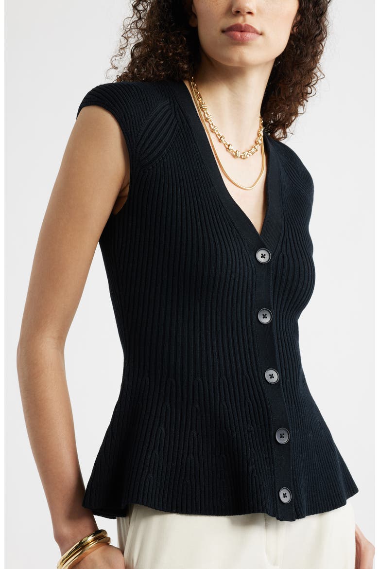 Rib Peplum Top, Alternate, color, BLACK