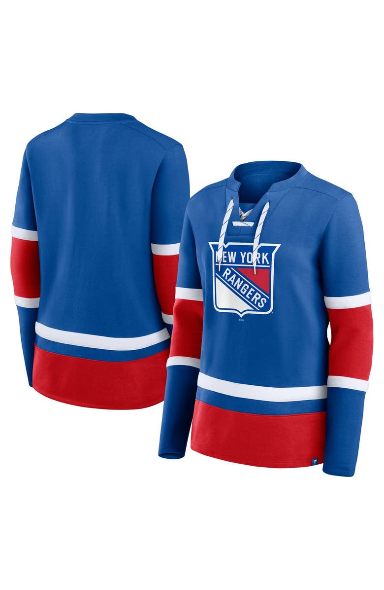FANATICS Women's Fanatics Blue New York Rangers Prime Time Lace-Up Long Sleeve T-Shirt, Alternate, color, Blue